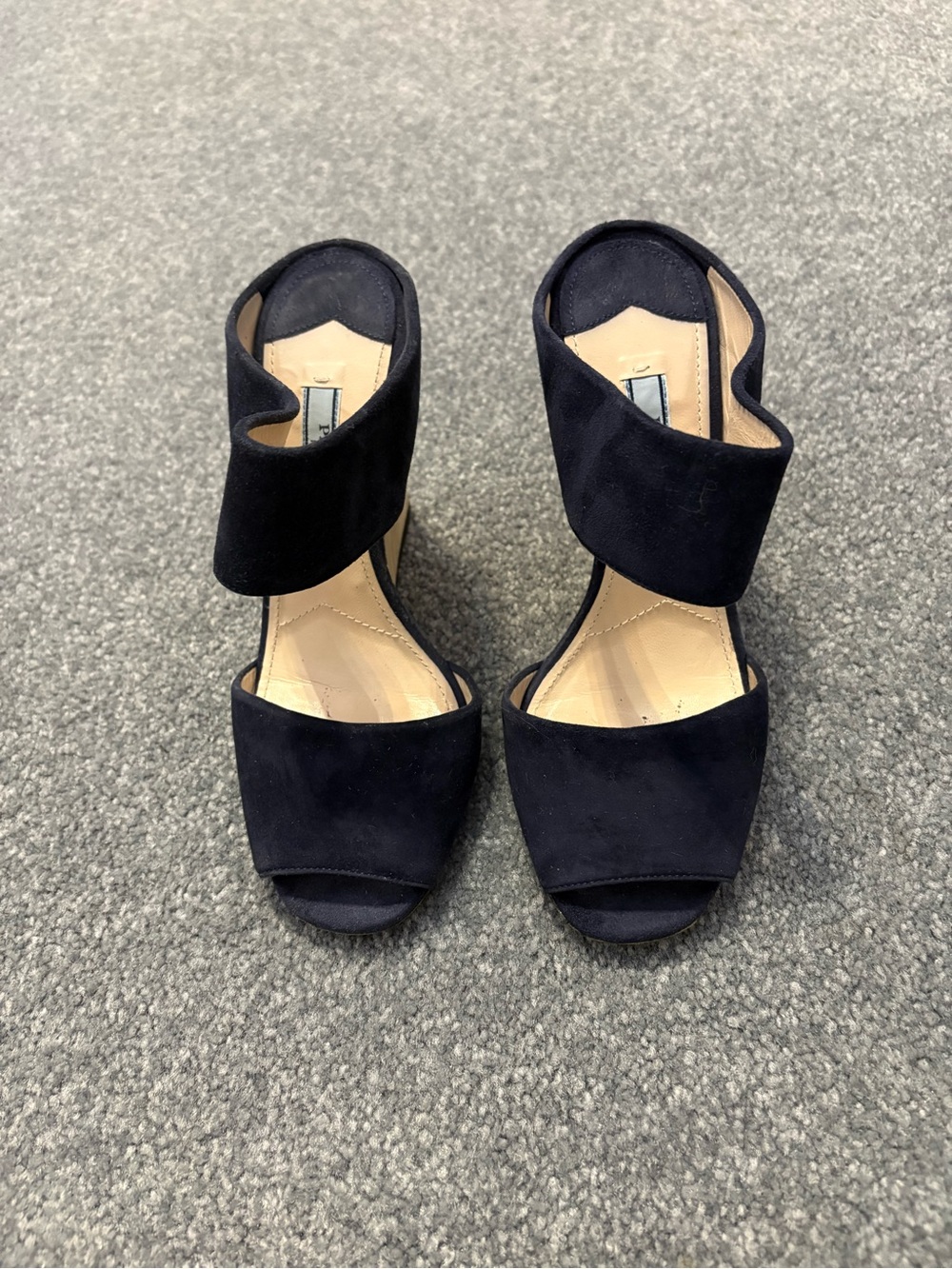 Prada Navy Suede Wedge Slide Sandals - Picture 3 of 4